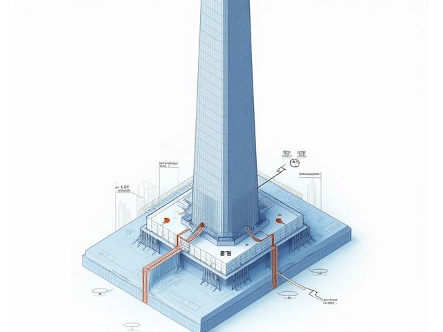 Detailed engineering diagram of the CN Tower's foundation and spire