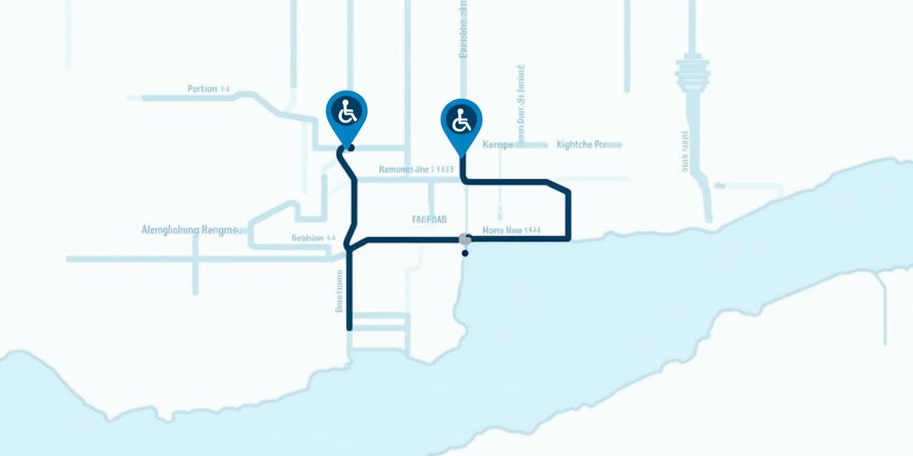 Stylized, clean map of downtown Toronto highlighting accessible public transit routes and famous landmarks like the CN Tower, with clear, easy-to-read icons.