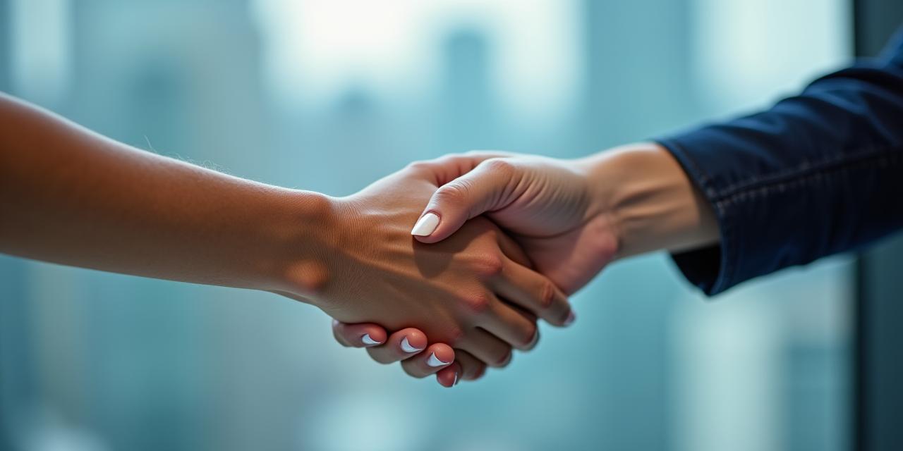 Two hands, one appearing to belong to a visitor with a visible disability (e.g., a prosthetic hand or a hand with a tremor), and one appearing to be a CN Tower staff member, warmly clasped in a gesture of welcome and collaboration.