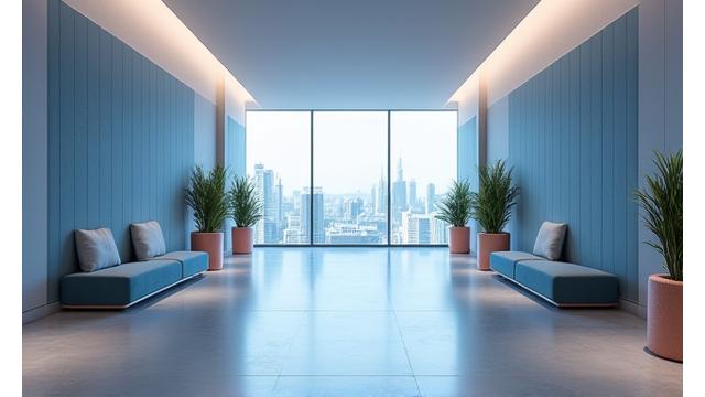 A serene, well-lit quiet space with comfortable seating, designed for sensory breaks at the CN Tower, with soft, diffused lighting.