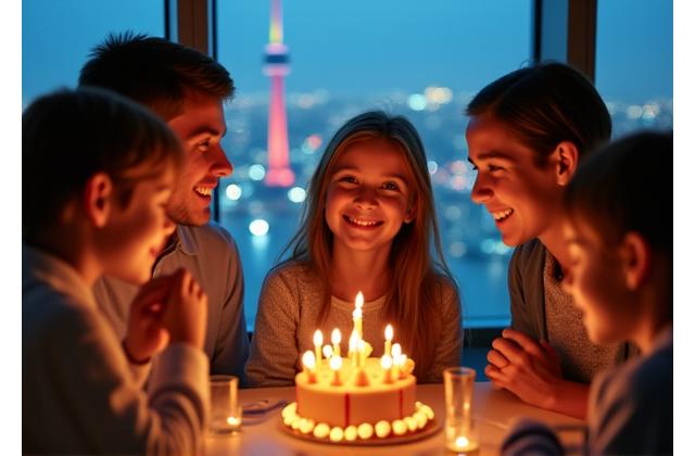 Family celebrating a birthday at 360 Restaurant