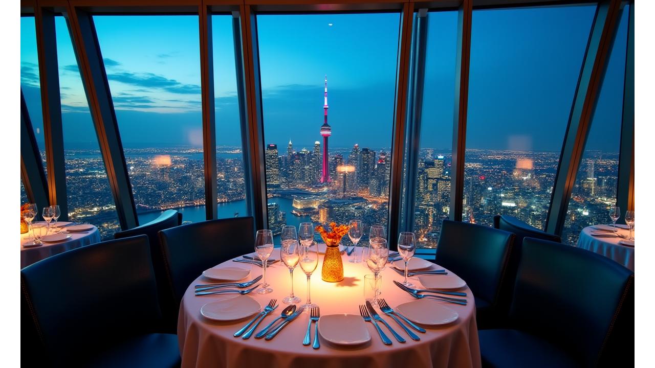 Time-lapse view of Toronto city skyline rotating from 360 Restaurant