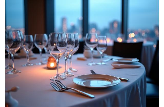 Elegant table setting with panoramic Toronto view