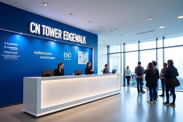 Guests checking in and receiving pre-walk instructions at EdgeWalk reception