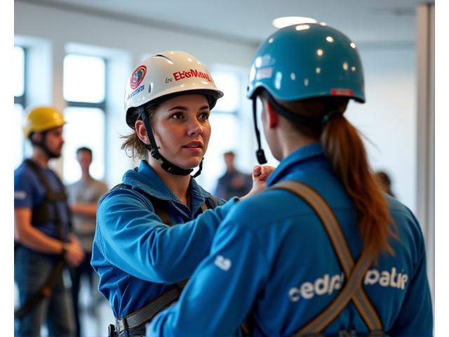 Professional EdgeWalk guides demonstrating safety protocols