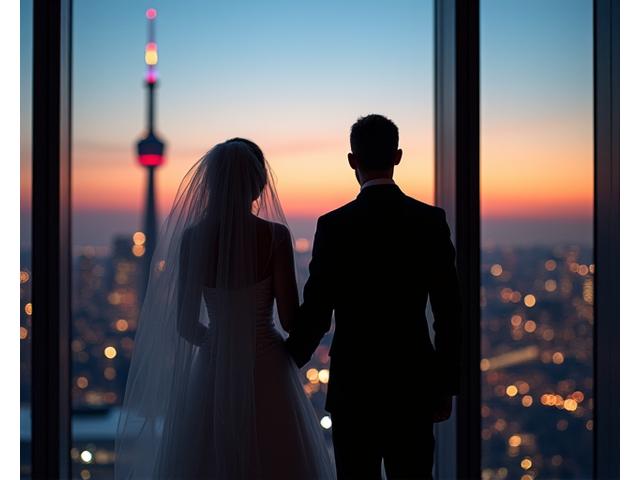 Wedding couple at CN Tower