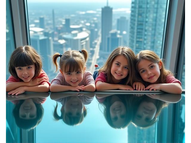 Family with kids at CN Tower glass floor