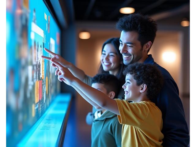 Family with young children engaging with an educational display at the CN Tower