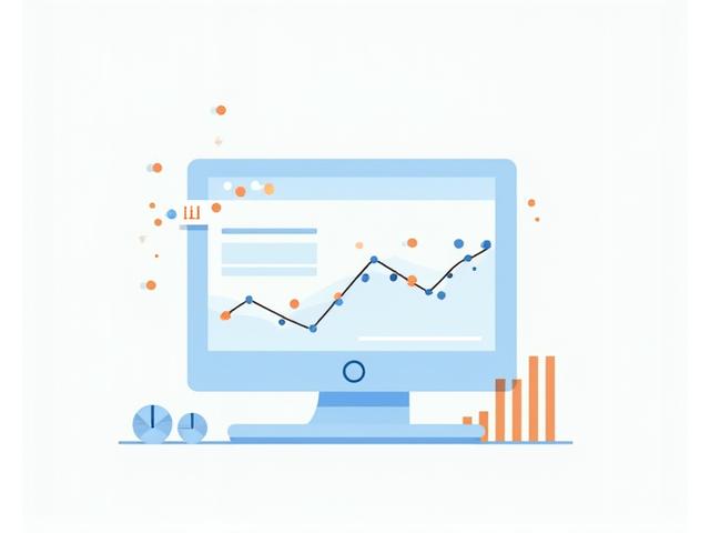 An abstract illustration of a web browser window with small glowing orbs representing cookies and data flowing into analytical charts. The main colors are blues and white, with subtle orange accents.