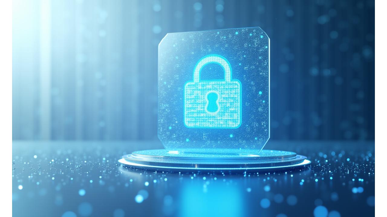 Abstract depiction of digital security with a lock icon integrated into a network of glowing lines, symbolizing data protection and trust.