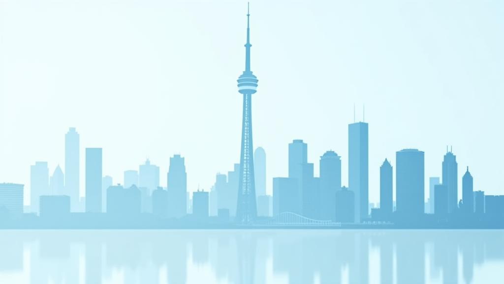 Abstract legal document graphic with CN Tower silhouette